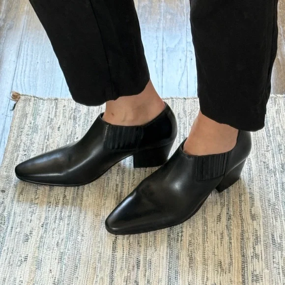 black dress boots no heel No.6 5" Leather Clog Buckle Boot on Mid Heel Bendable Base in Black Black / 37